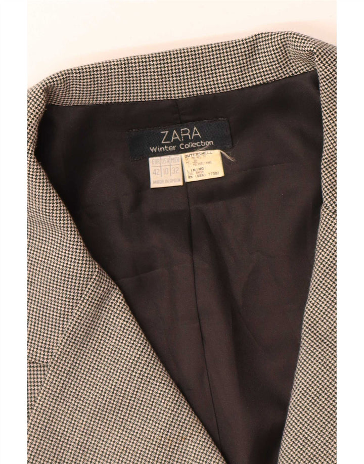 Zara Womens 4 Button Blazer Jacket EU 42 Large Grey Houndstooth Polyester