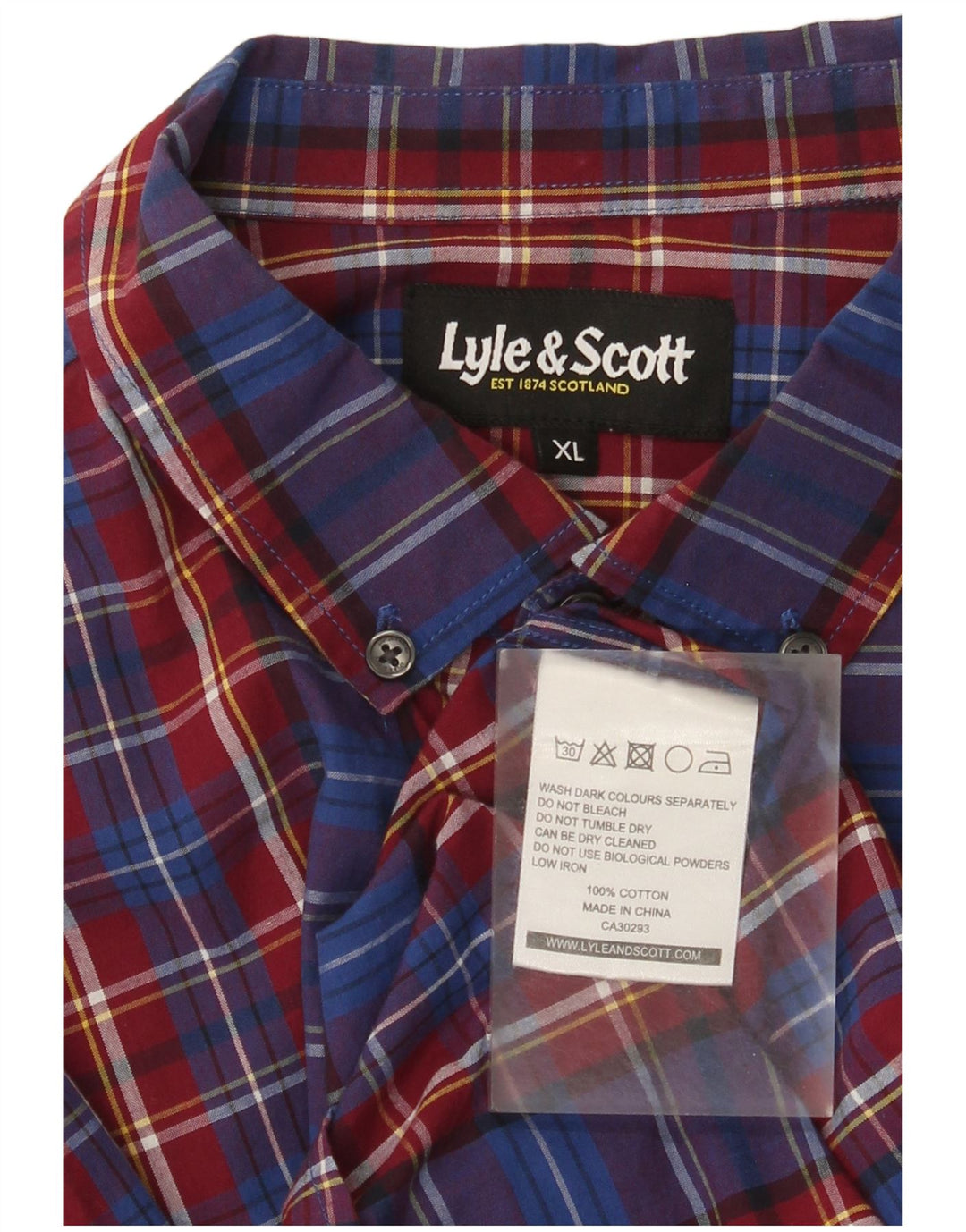 Lyle & Scott herreskjorte XL blå ternet bomuld