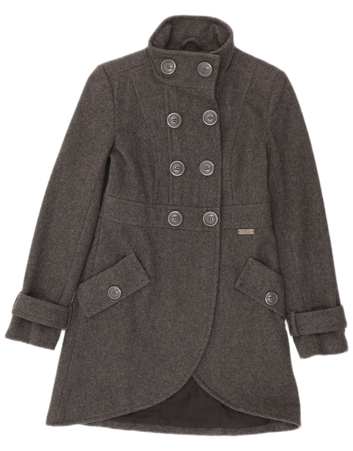 Buffalo Womens Double Breasted Coat UK 6 XS Grey Flecked Wool