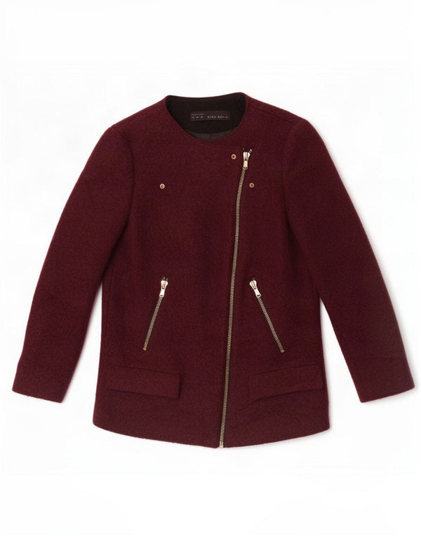 Giacca blazer con zip intera da donna Zara UK 12 lana bordeaux media