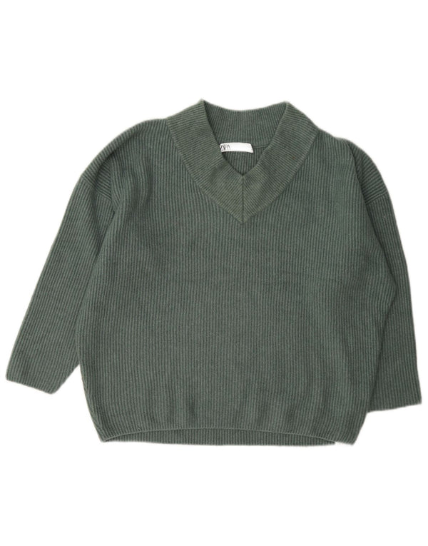 Zara Dame Oversized V-hals sweater UK 14 Medium Grøn Akryl