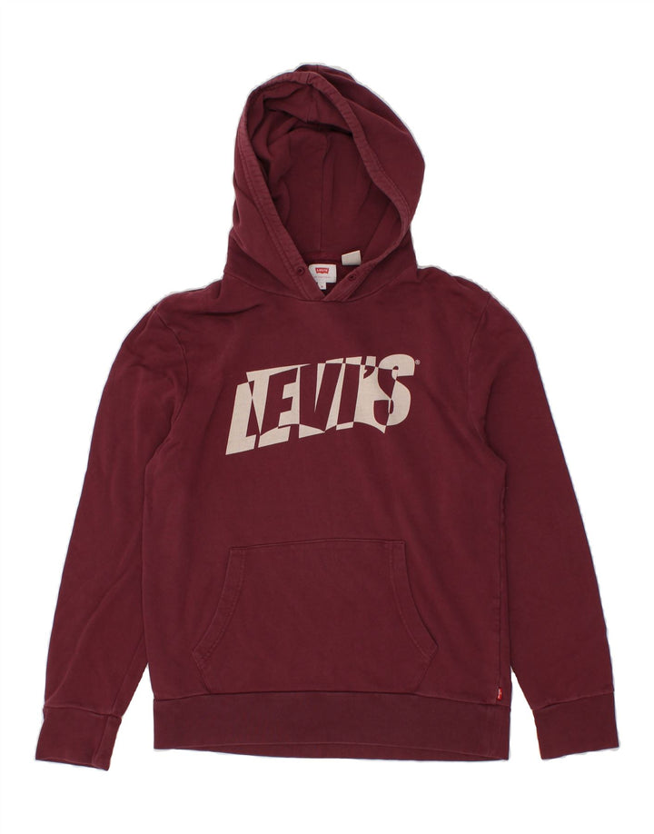 LEVI'S Mens Graphic Hoodie Jumper Medium Burgundy Cotton Vintage Levi's and Second-Hand Levi's from Messina Hembry 