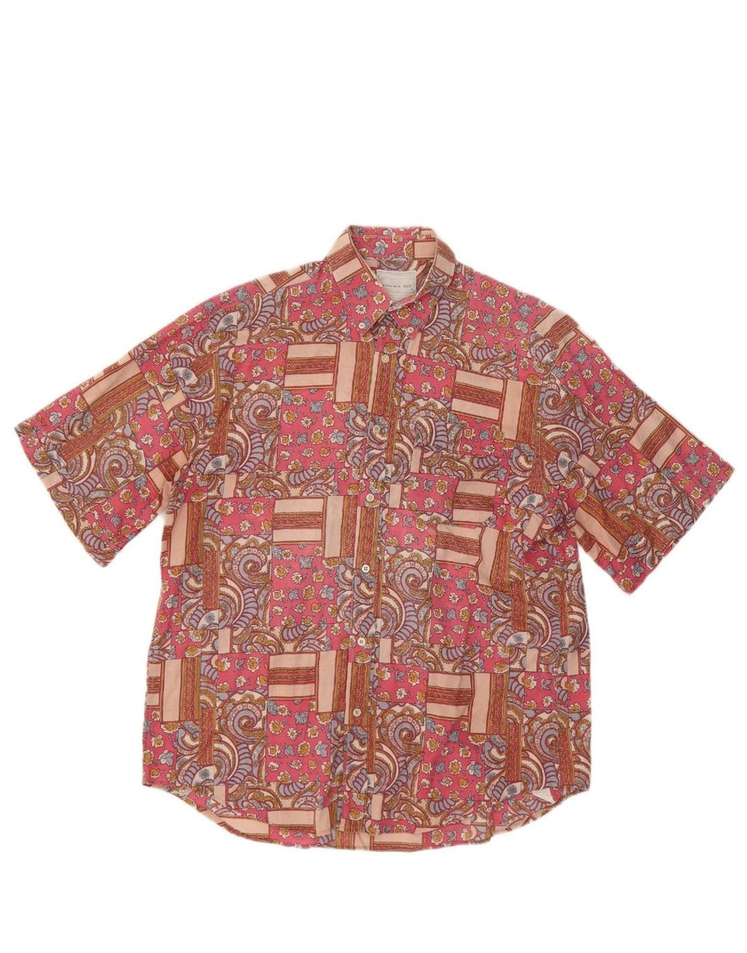 PANAMA REP Mens Short Sleeve Shirt Medium Pink Patchwork