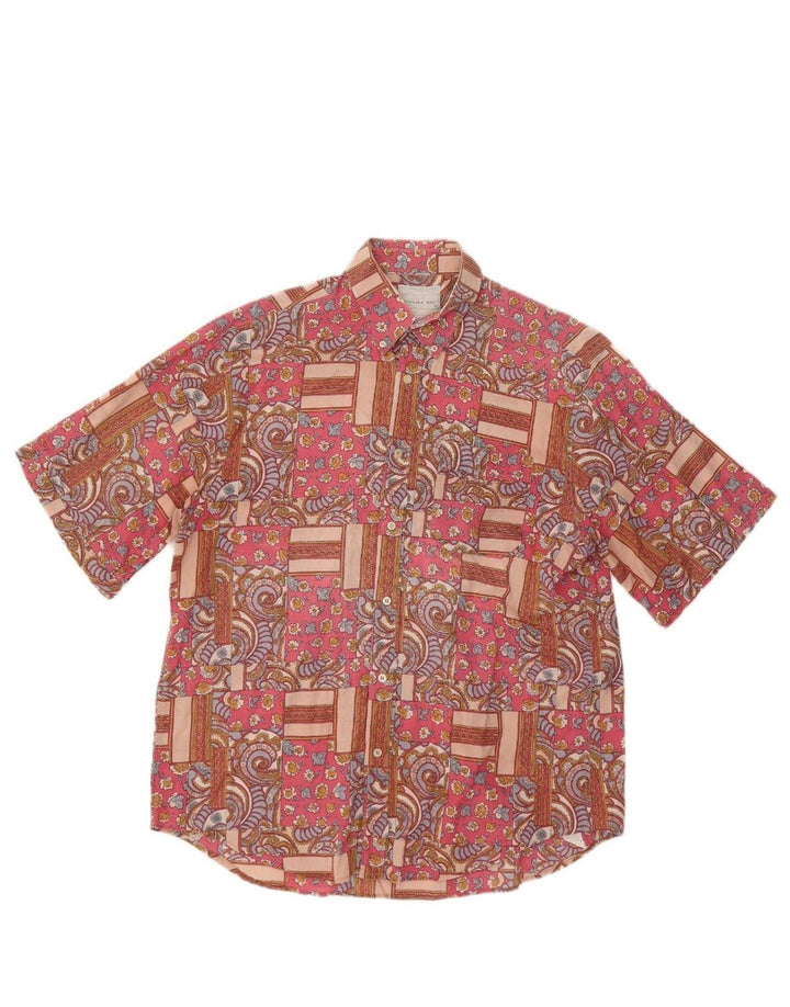 PANAMA REP Mens Short Sleeve Shirt Medium Pink Patchwork