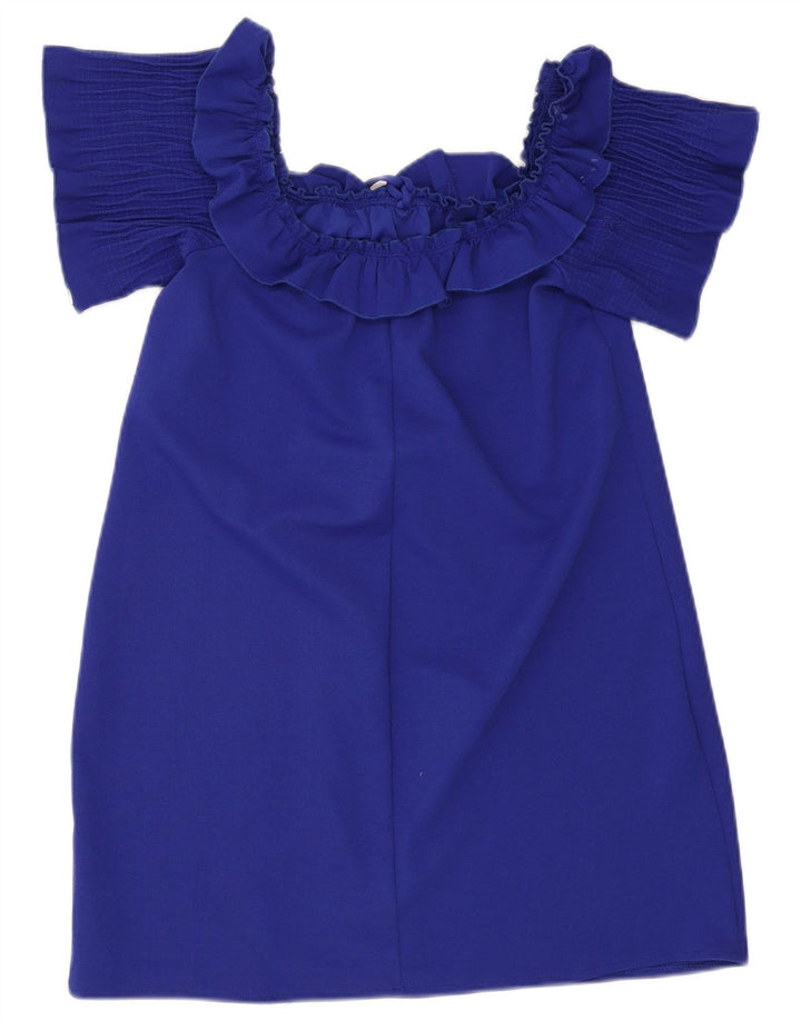 Zara Womens Ruffle Off Shoulder Dress UK 14 Large Blue