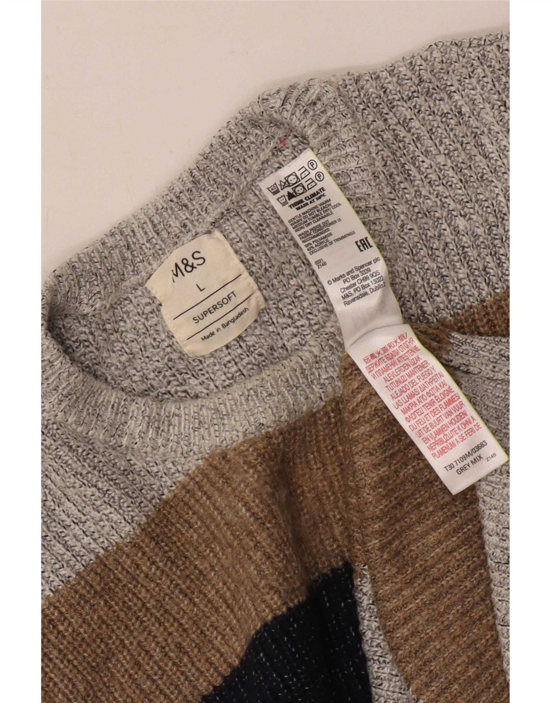 Marks & Spencer Pull à col rond pour homme Gris Large Colorblock