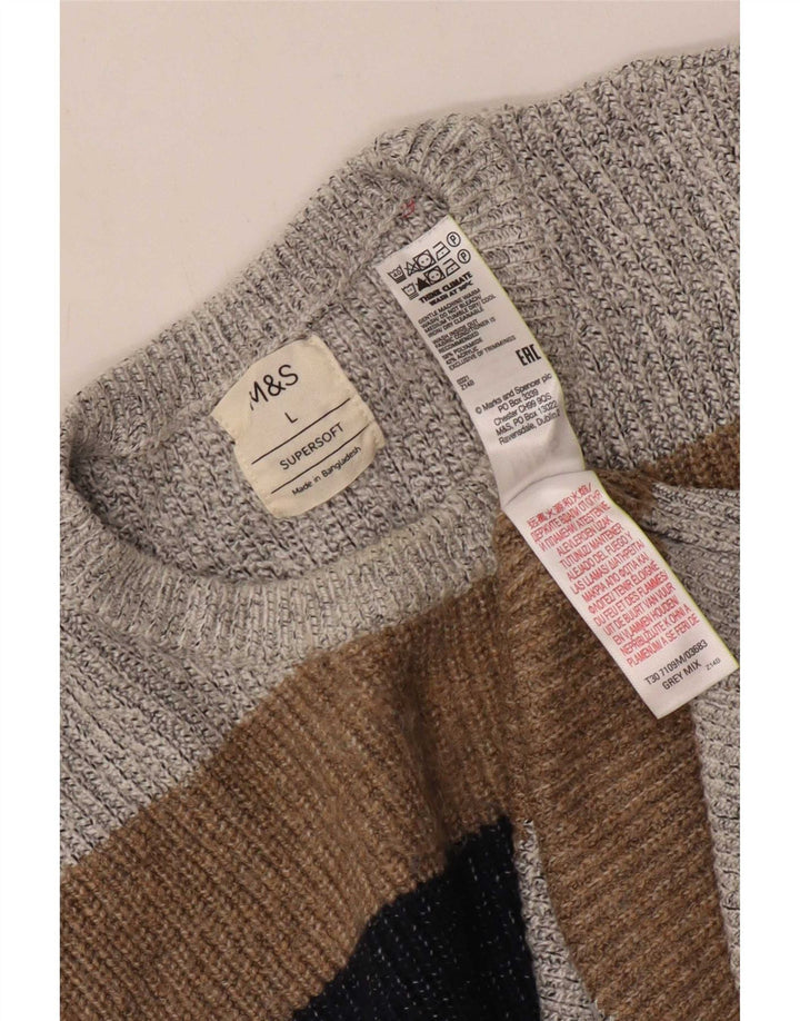 Marks & Spencer Pull à col rond pour homme Gris Large Colorblock