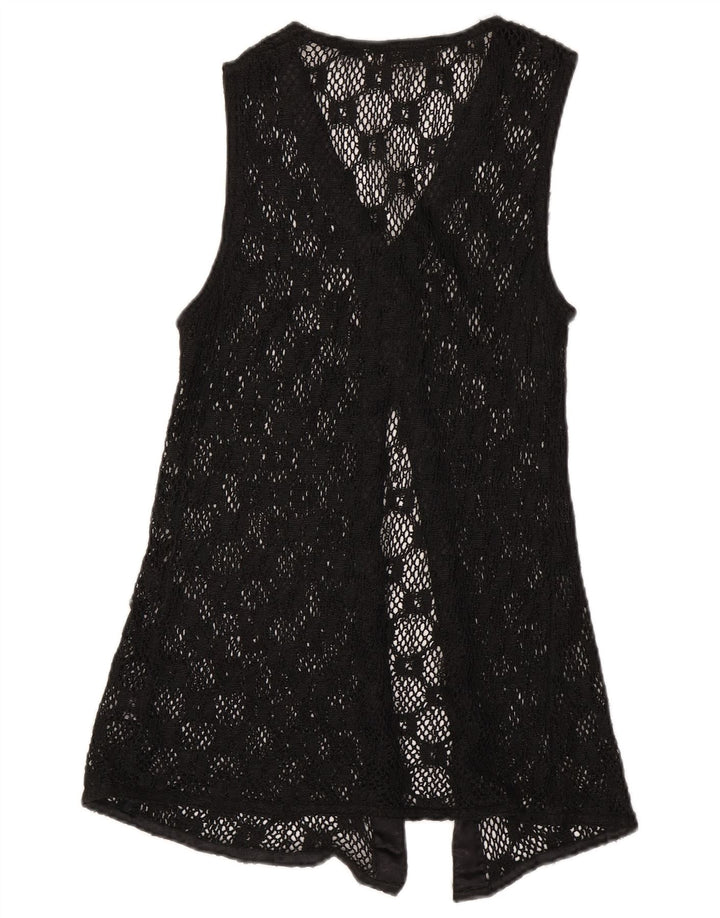 Vintage Womens Sleeveless See Through Cardigan Top UK 12 Medium Black