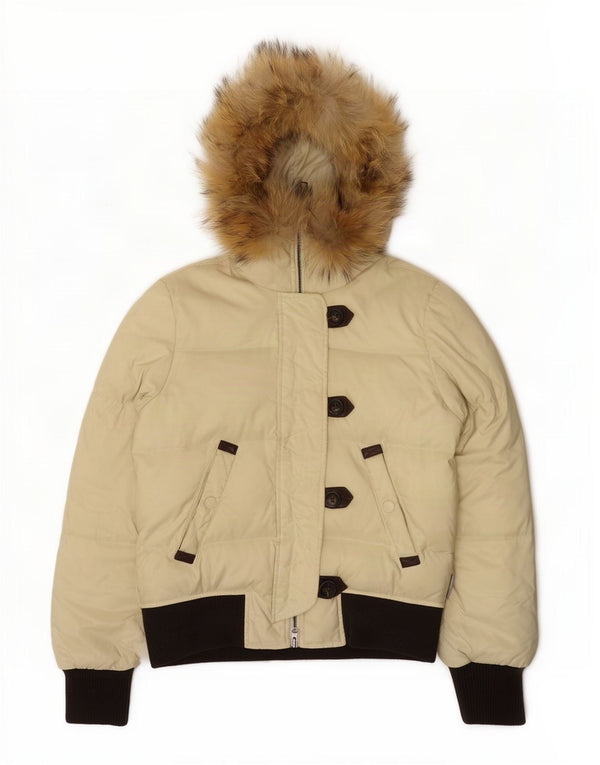 Sergio Tacchini Dame Hooded Polstret Jakke IT 42 Medium Beige Colourblock