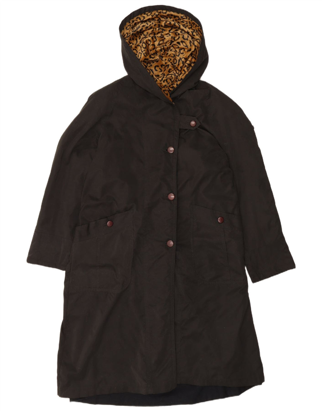 Vintage Womens Hooded Overcoat UK 18 XL Black Polyester