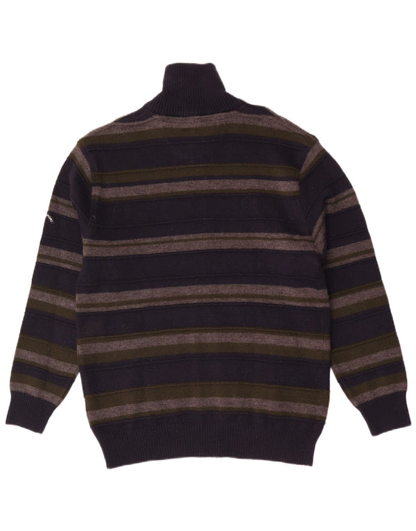 Vintage herre cardigan sweater 2XL marineblå stribet merinould