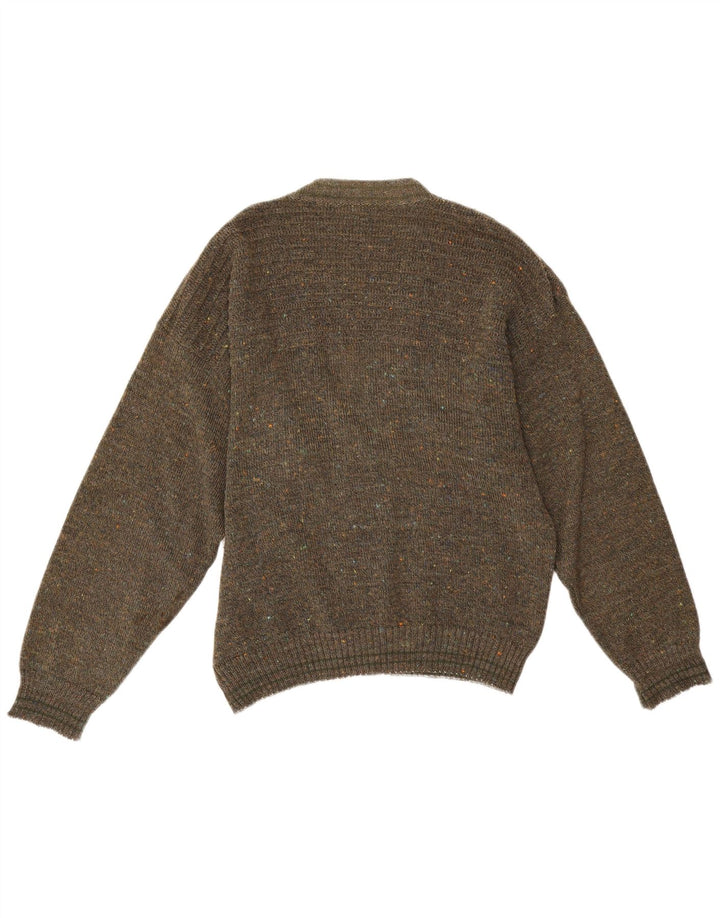 Vintage Mens Cardigan Sweater IT 50 Medium Khaki Flecked Acrylic