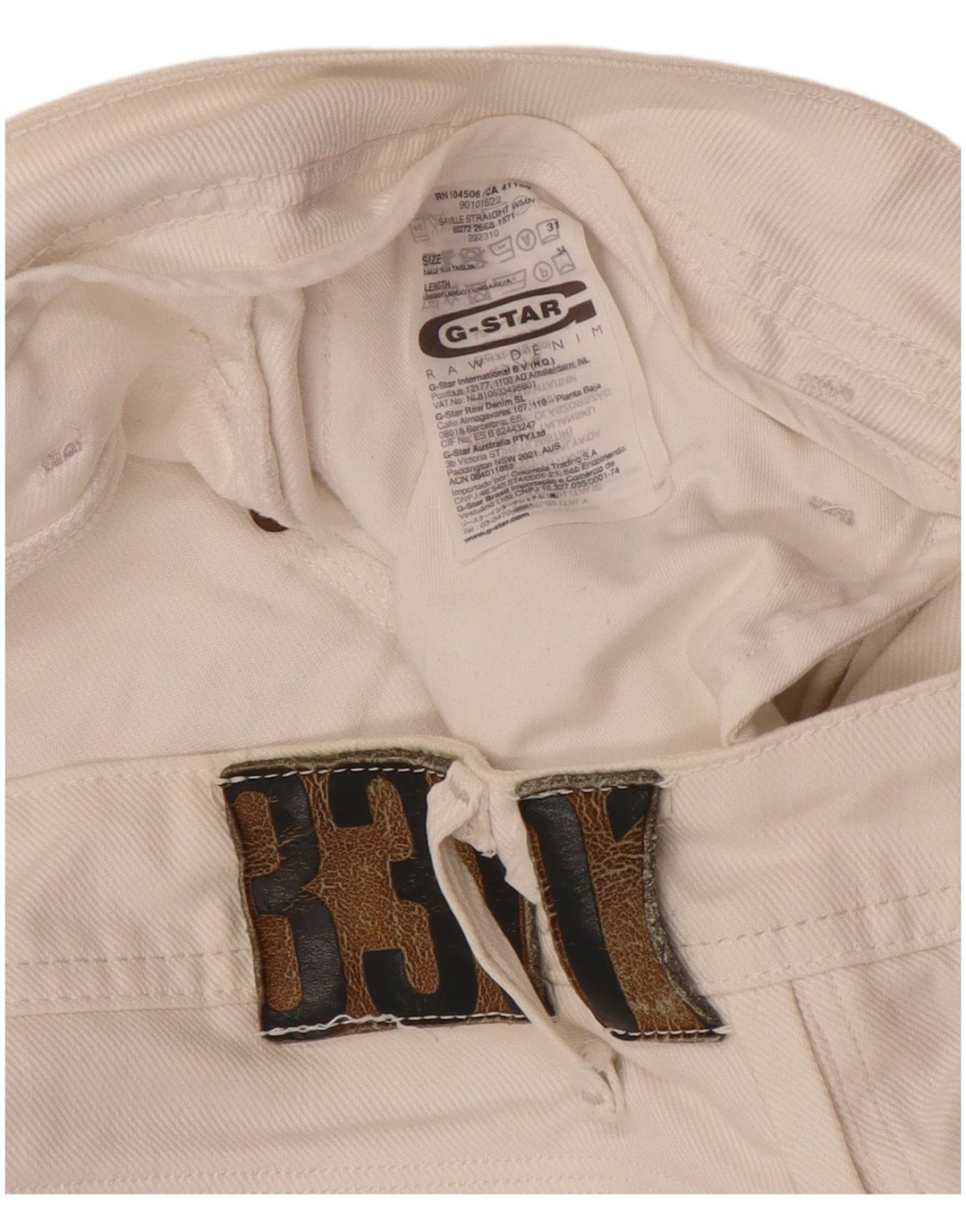 Calça feminina reta casual G-STAR W31 L34 algodão branco