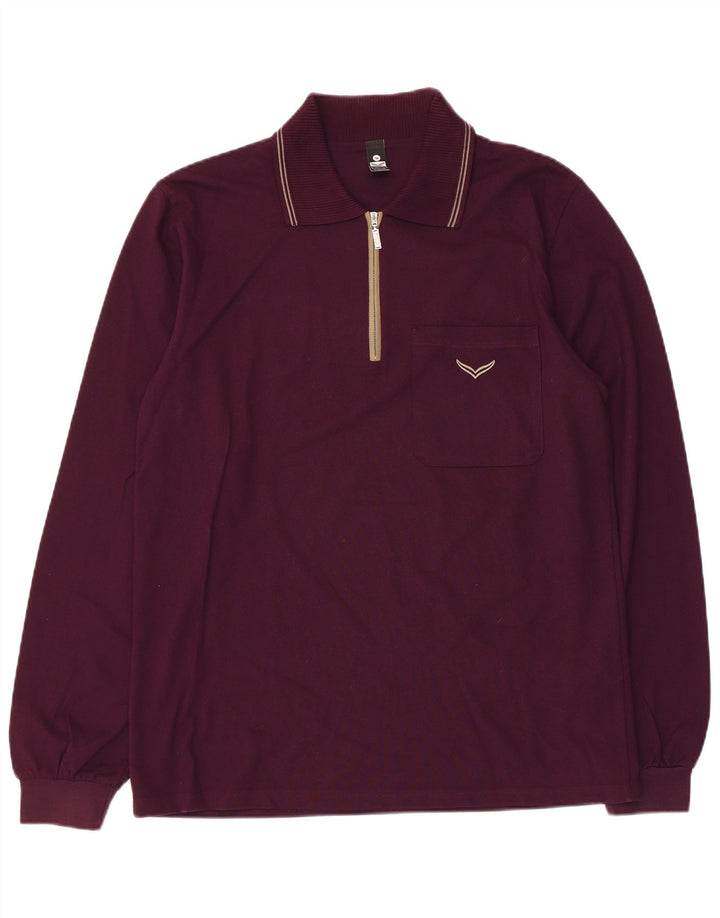 Trigema Mens Long Sleeve Polo Shirt Medium Maroon Cotton