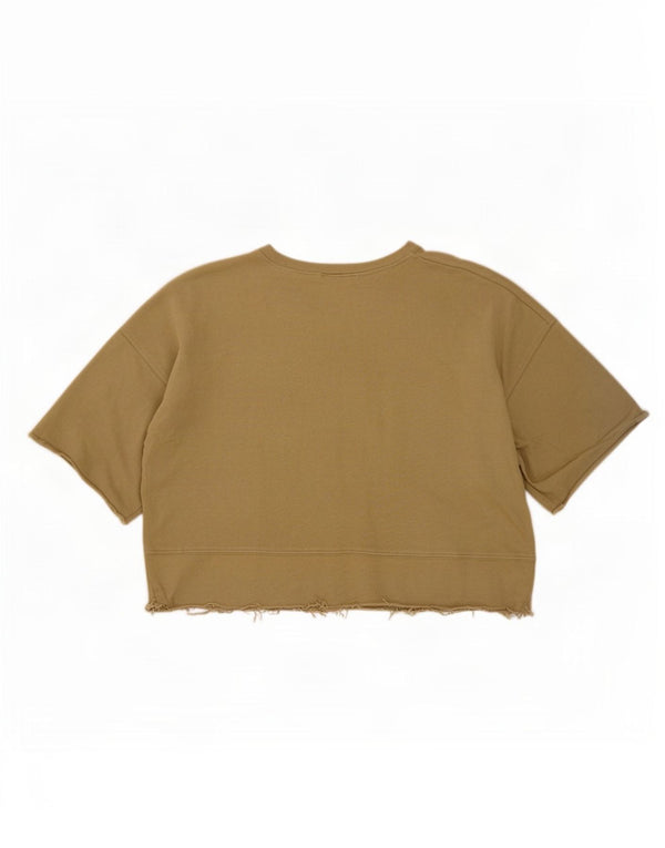 Zara Womens Crop T-Shirt Top UK 14 Medium Khaki Cotton