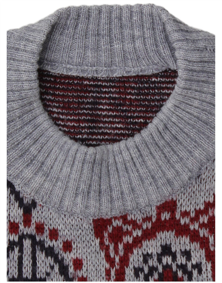 VINTAGE Mens Crew Neck Jumper Sweater Medium Blue Fair Isle