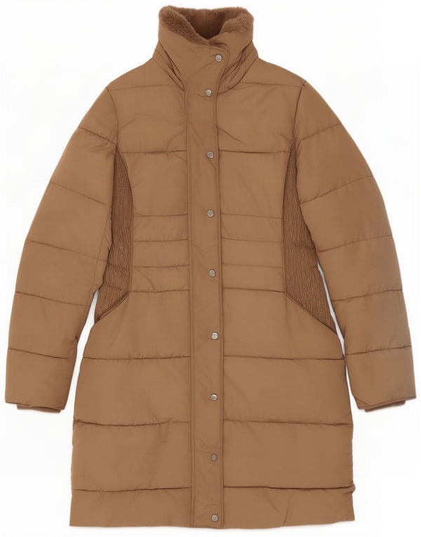 Женское стеганое пальто Hobbs UK 8, маленькое коричневое полиэстер с цветными блоками