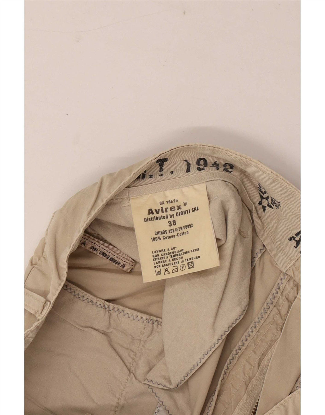 Avirex Mens Regular Chino Trousers W38 L32 Khaki Cotton