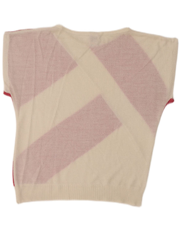 Vintage mujer barco cuello jersey suéter Reino Unido 12 medio blanco rayas