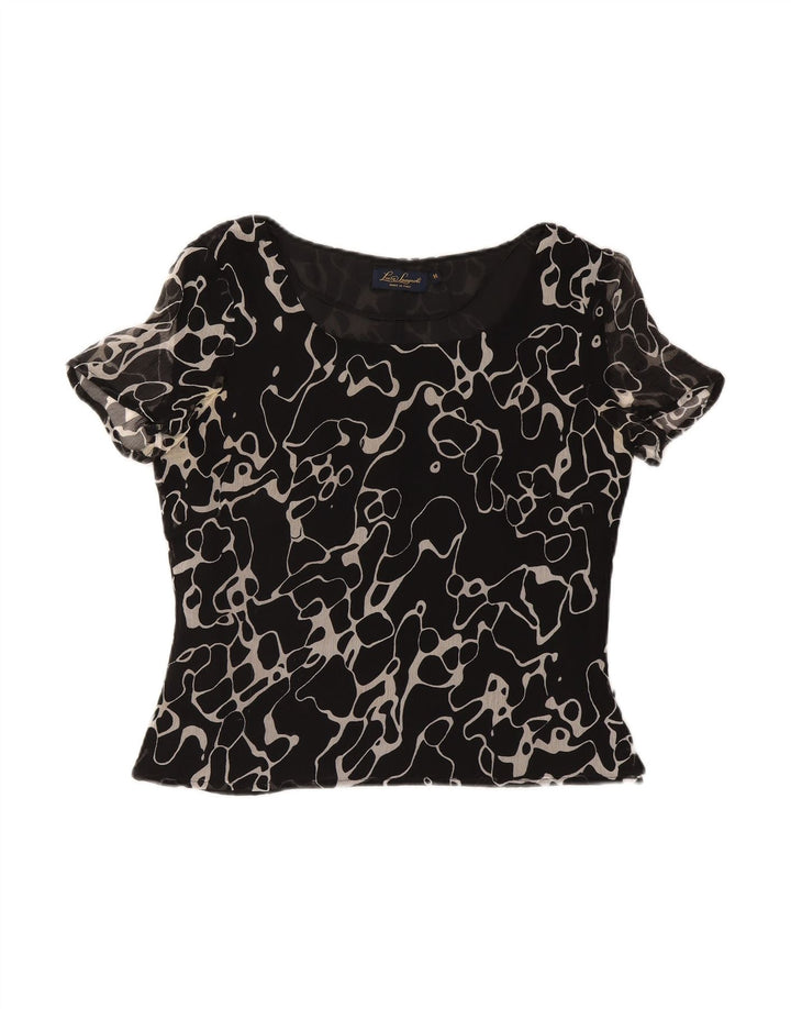 LUISA SPAGNOLI Womens Abstract Pattern Crop Blouse Top UK 14 Medium Black