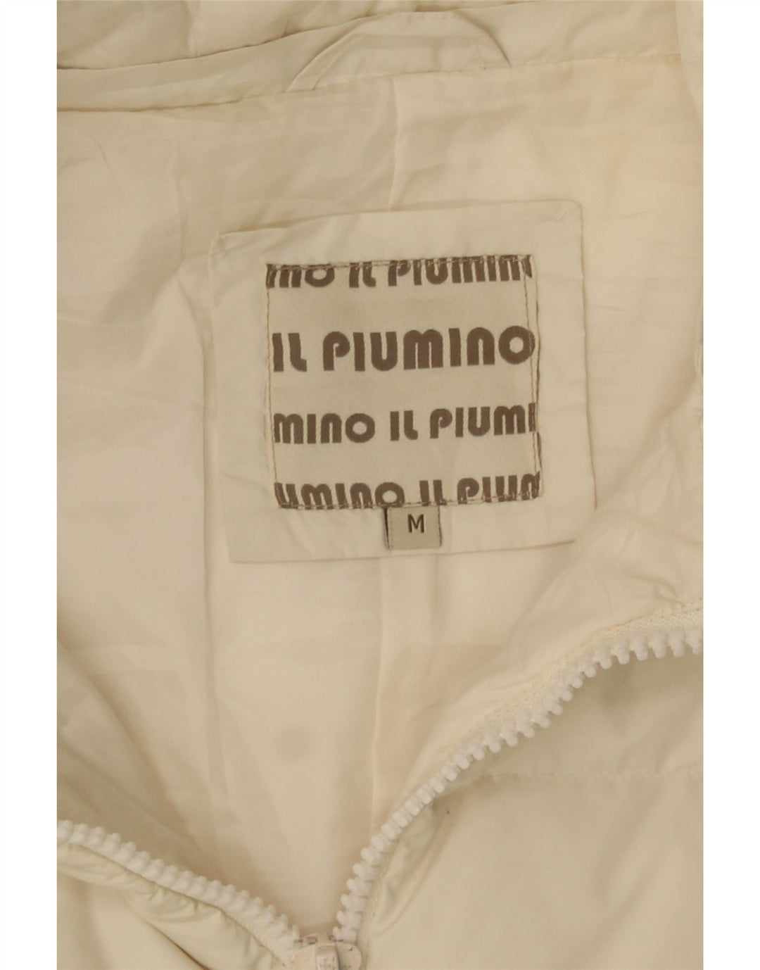 Cappotto imbottito con cappuccio da donna VINTAGE UK 14 Poliestere bianco sporco medio
