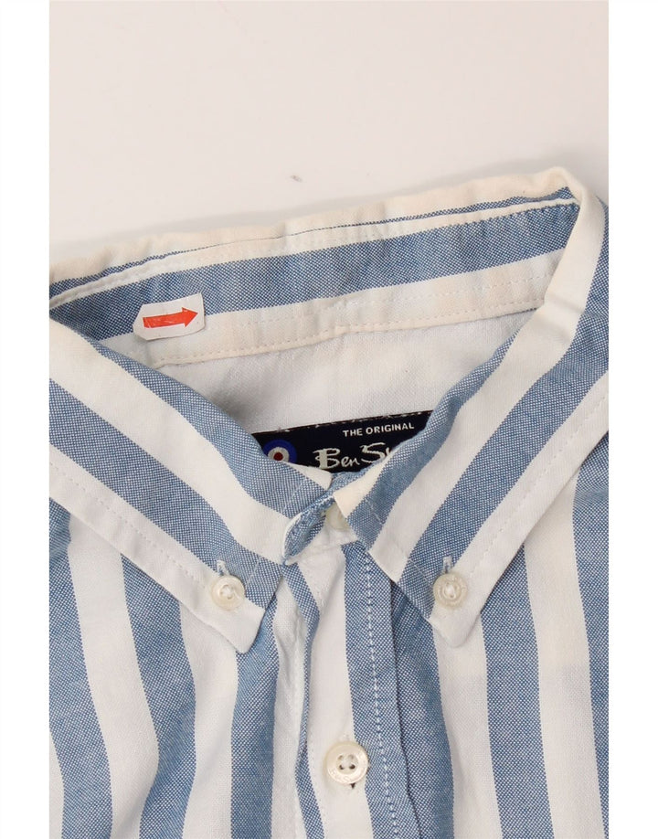 Ben Sherman Herren-Kurzarmhemd aus mittelblauer, gestreifter Baumwolle