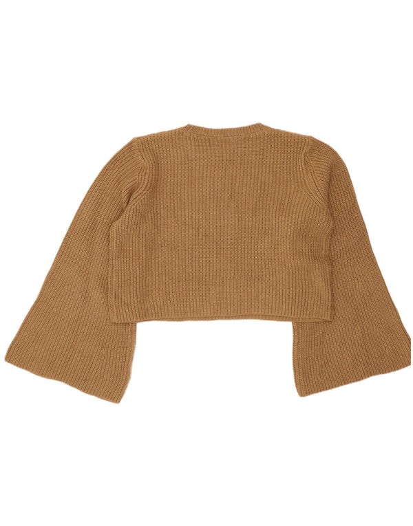 Zara Womens Crop Oversized Boat Neck Jumper Sweater UK 10 Small Beige