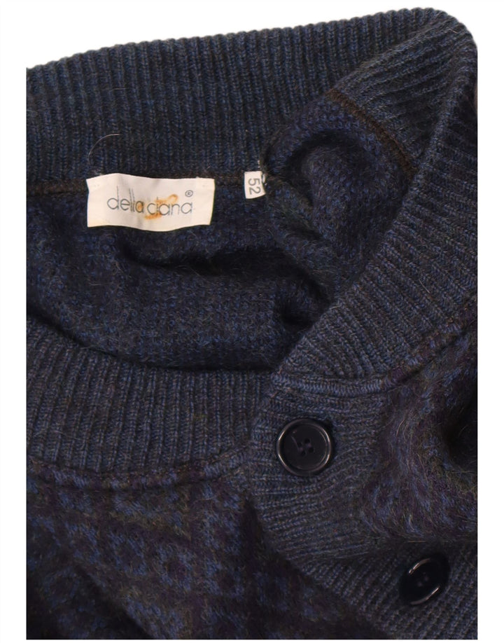 Della Ciana Mens Cardigan Sweater IT 52 Large Navy Blue Argyle/Diamond