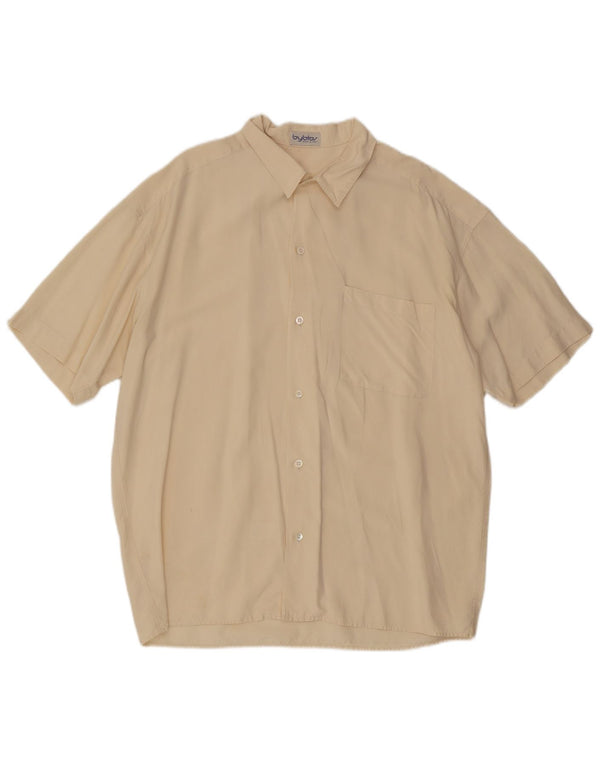 Byblos Mens Short Sleeve Shirt XL Off White Silk