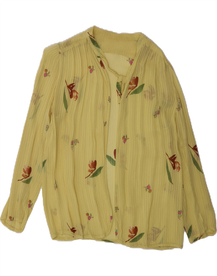 VINTAGE Womens See Through Cardigan Top EU 40 Medium Yellow Floral Vintage Vintage and Second-Hand Vintage from Messina Hembry 