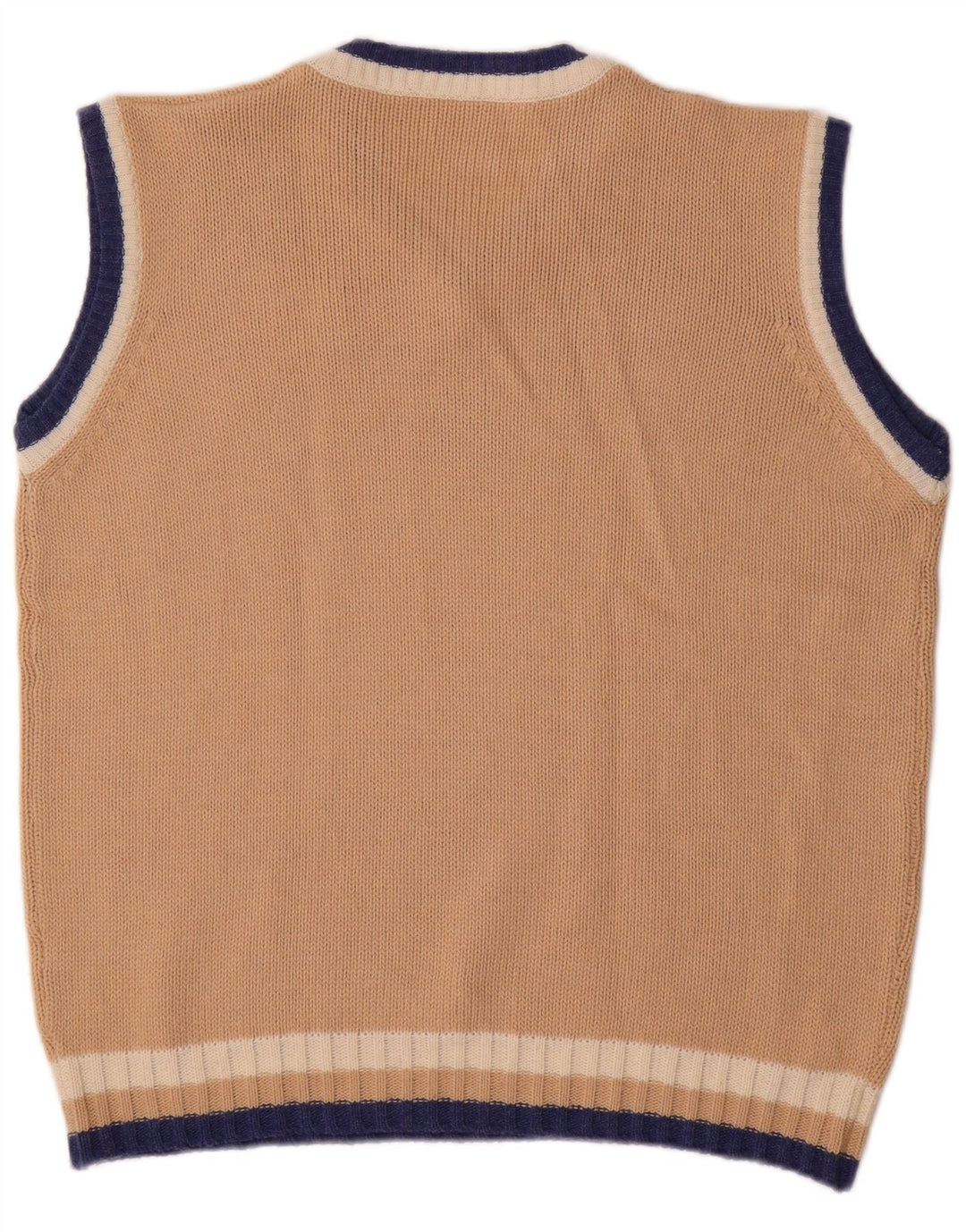Vintage Mens Graphic Vest Tank Top Large Beige Acrylic
