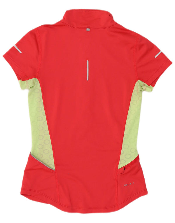 Nike Damen Dri Fit T-Shirt mit Reißverschluss, UK 6, XS, Rot, Farbblock