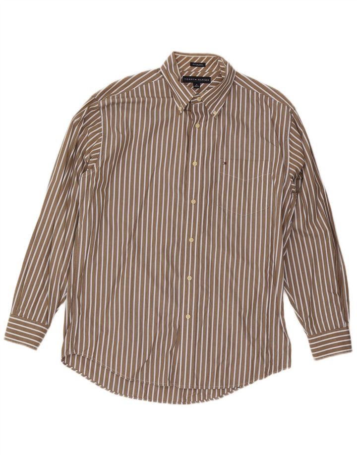 Cămașă pentru bărbați Tommy Hilfiger, bumbac cu dungi medii, bej