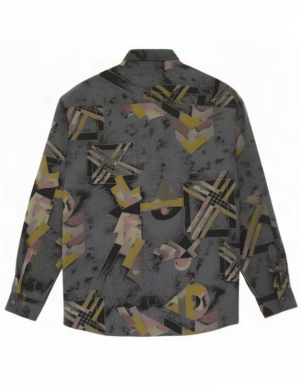 Camisa vintage para hombre grande viscosa geométrica azul marino