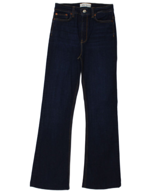 Zara Damen High Rise Flared Jeans EU 34 2XS W24 L29 Marineblaue Baumwolle
