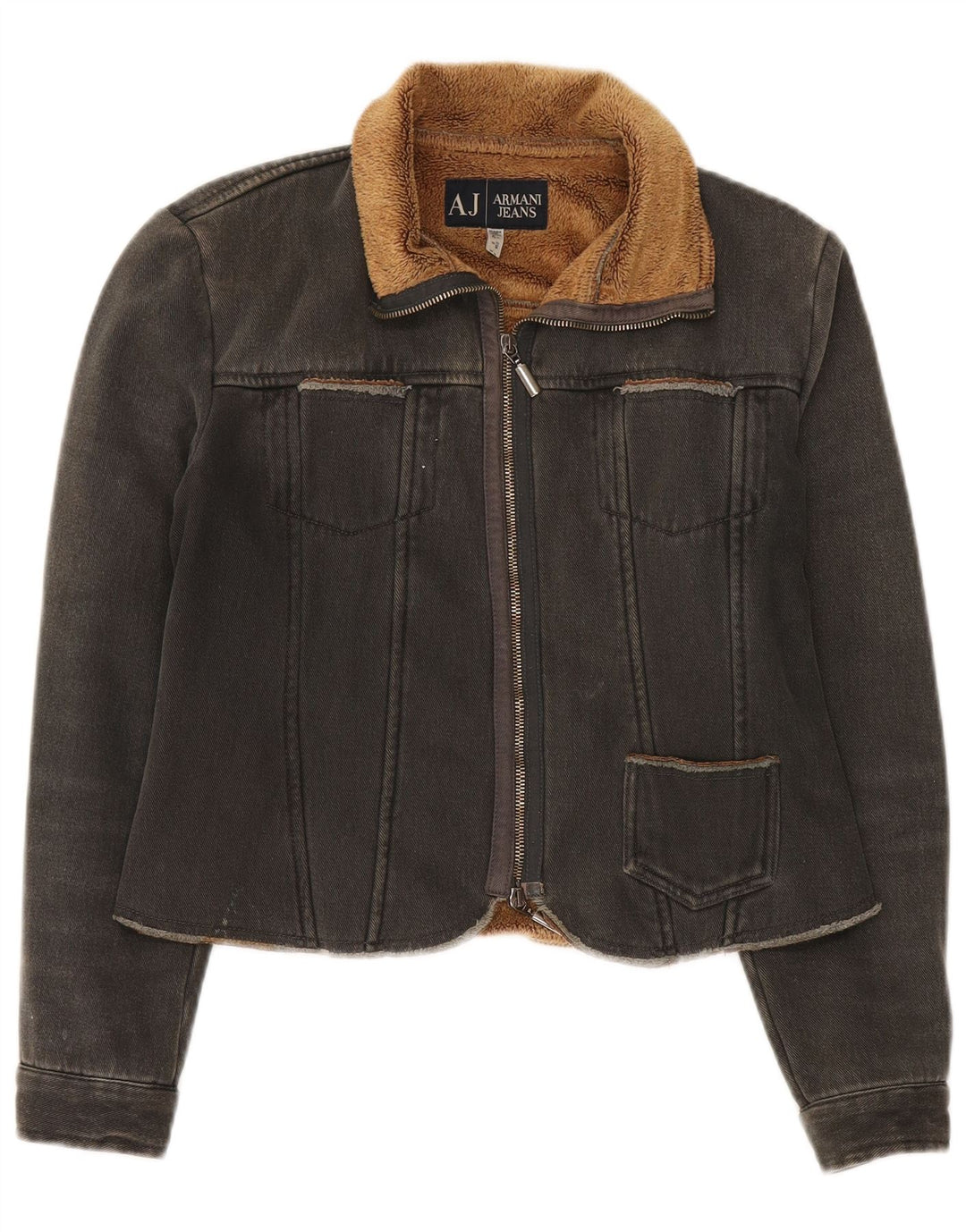 Armani Jeans Damen Crop Denim Sherpa Jacke IT 42 Mittelschwarzes Polyester