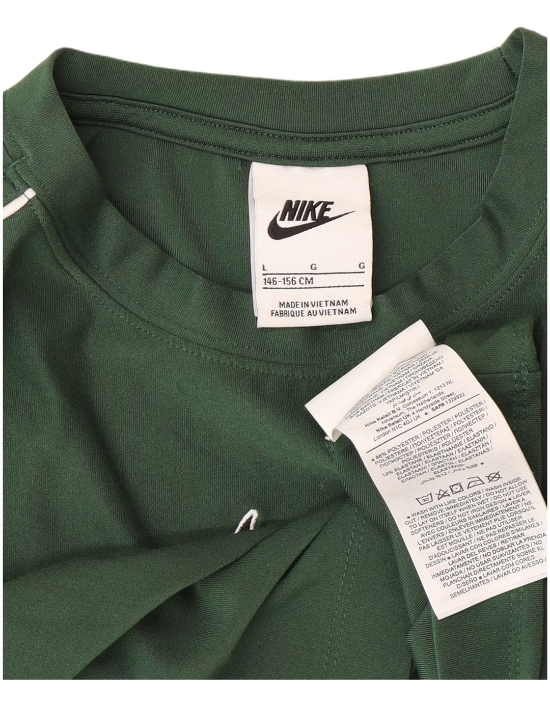 Nike Girls Crop Top Long Sleeve 12-13 Years Large Green Polyester