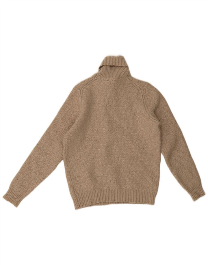 Massimo Dutti Womens Roll Neck Jumper Sweater UK 14 Large Beige Geometric