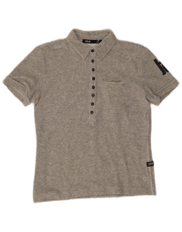 Liu Jo Mens Graphic Polo Shirt IT 48 Medium Grey Cotton