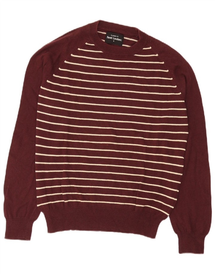 Foot Locker Mens Crew Neck Jumper Sweater Medium Burgundy Striped
