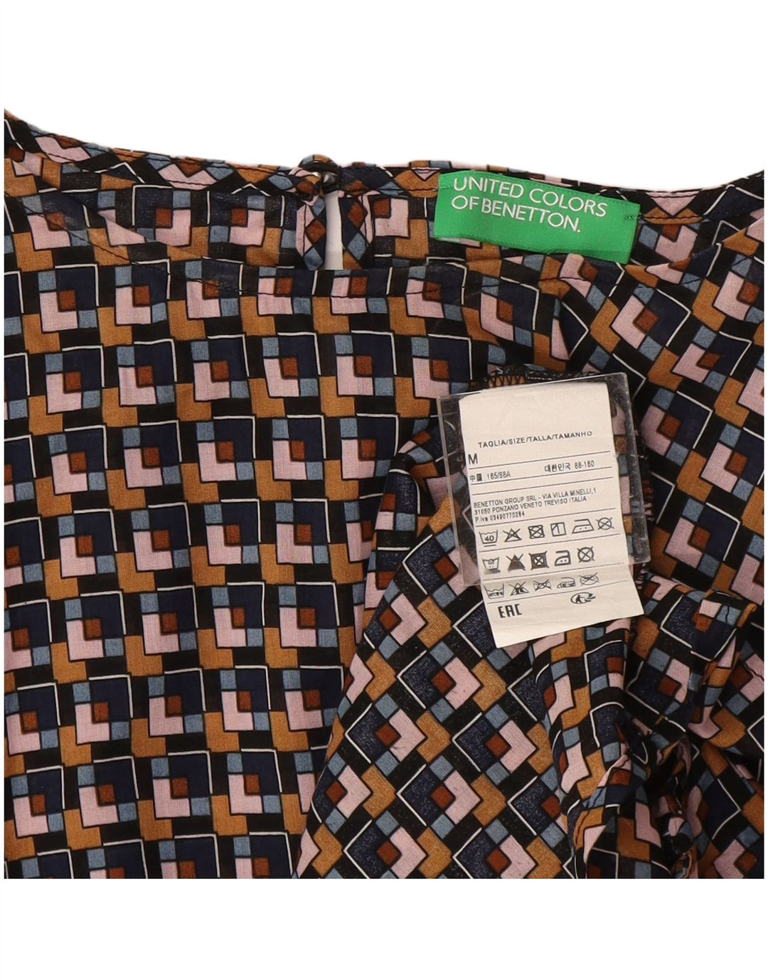 Benetton Womens Blouse Top UK 14 Medium Multicoloured Geometric Cotton