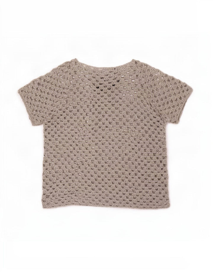 Vintage Womens See Through Blouse Top UK 16 Large Grey Floral