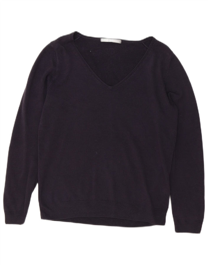 Marks & Spencer Womens V-Neck Jumper Sweater UK 12 Medium Navy Blue Acrylic