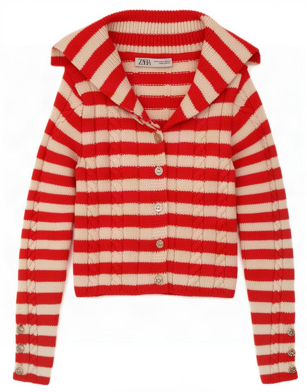 Maglione cardigan da donna Zara UK 4 XS acrilico a strisce rosse