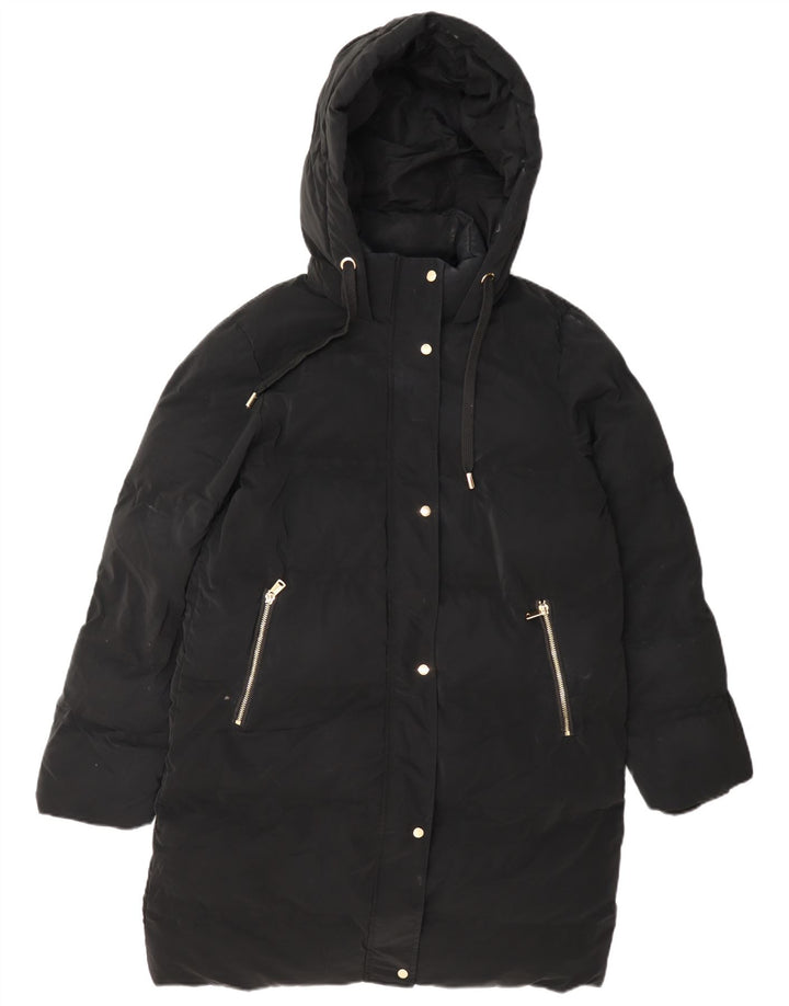 Zara Womens Hooded Padded Coat UK 14 Medium Black Polyester