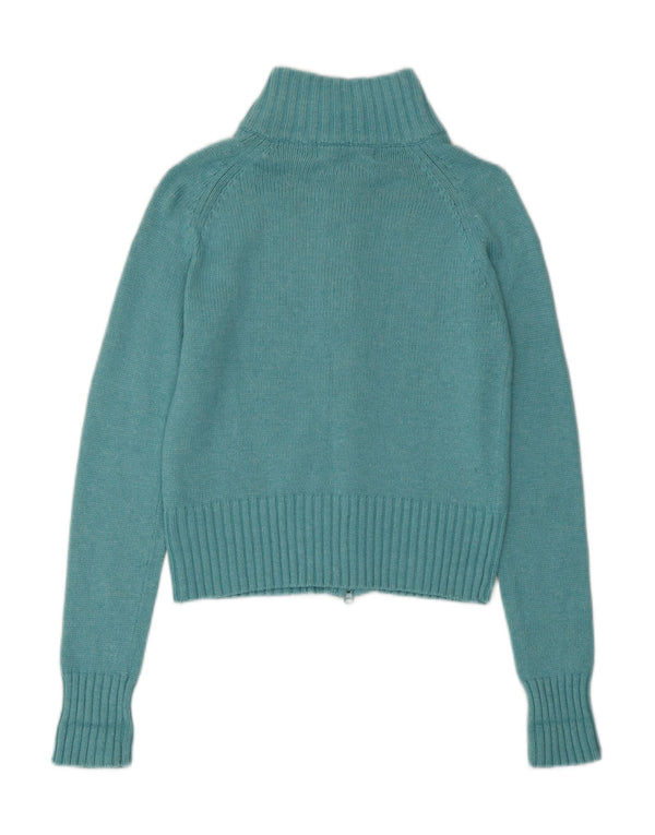 Zara Womens Crop Cardigan Sweater UK 14 Large Turquoise Rayon