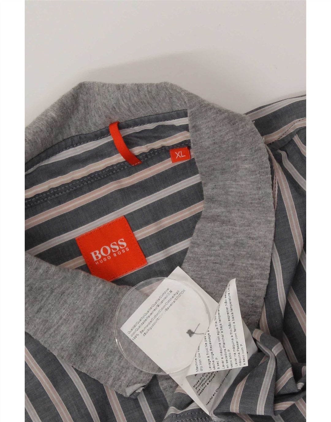 Hugo Boss Mens Shirt XL Grey Striped Cotton