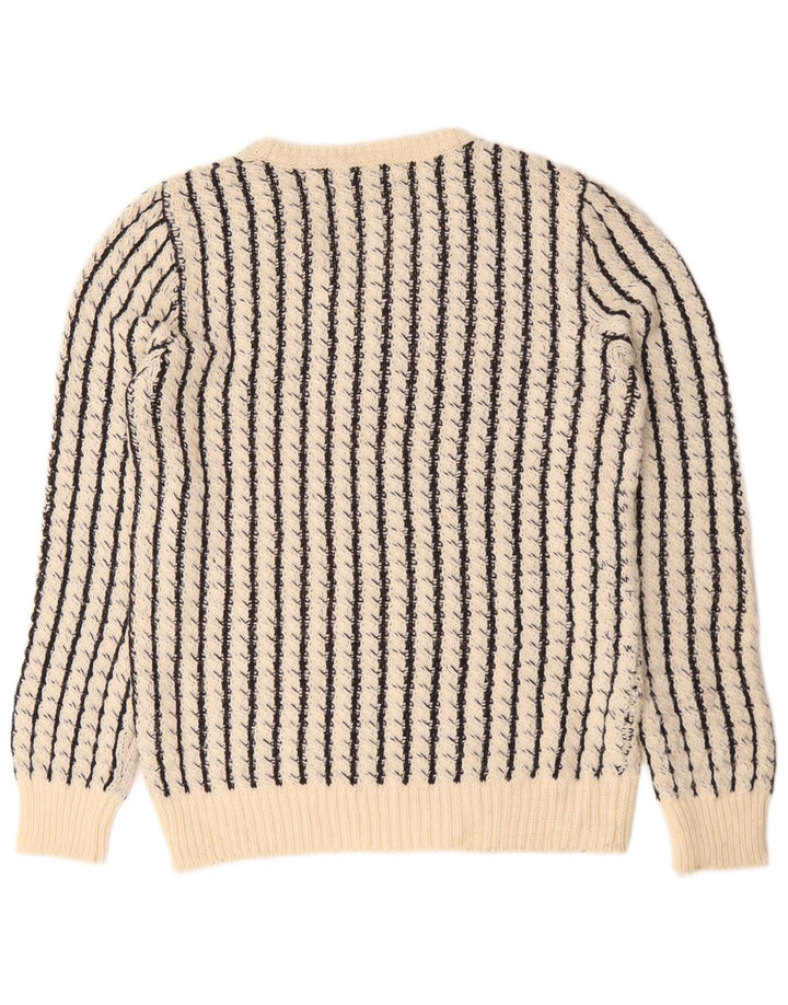 Zara Mens V-Neck Jumper Sweater Large White Striped Acrylic