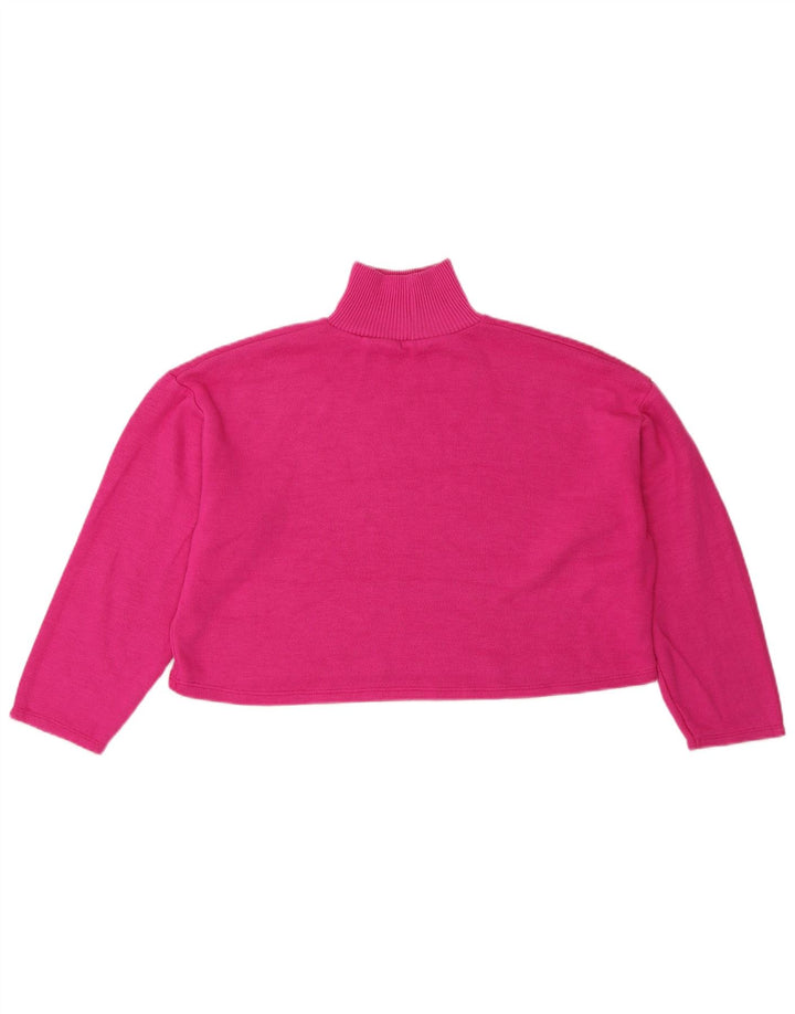 Zara Womens Crop Oversized Turtle Neck Jumper Sweater UK 10 Small Pink