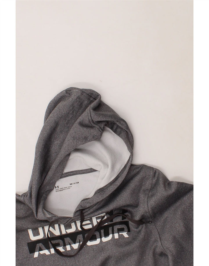 UNDER ARMOUR Mens Graphic Hoodie Jumper Small Grey Polyester Vintage Under Armour and Second-Hand Under Armour from Messina Hembry 